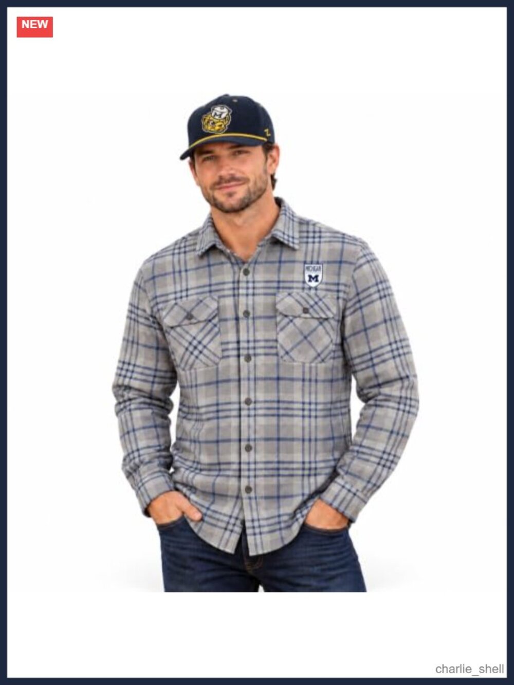 NCAA Michigan Wolverines Plaid Flannel Button Down Shirt Embroidered